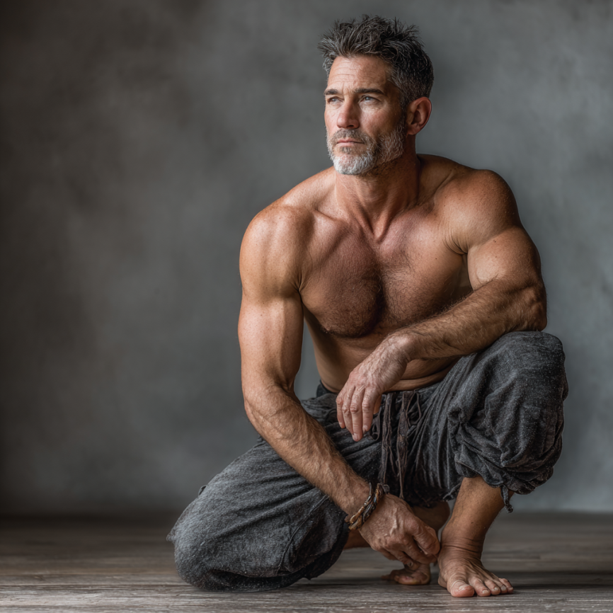 Чоловіки середнього віку під час групового тренування